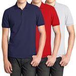 3-Pack Men's Short Sleeve Pique Polo Shirt with Ribbed Collar and Breathable Cotton-Blend Fabric (S-3XL)