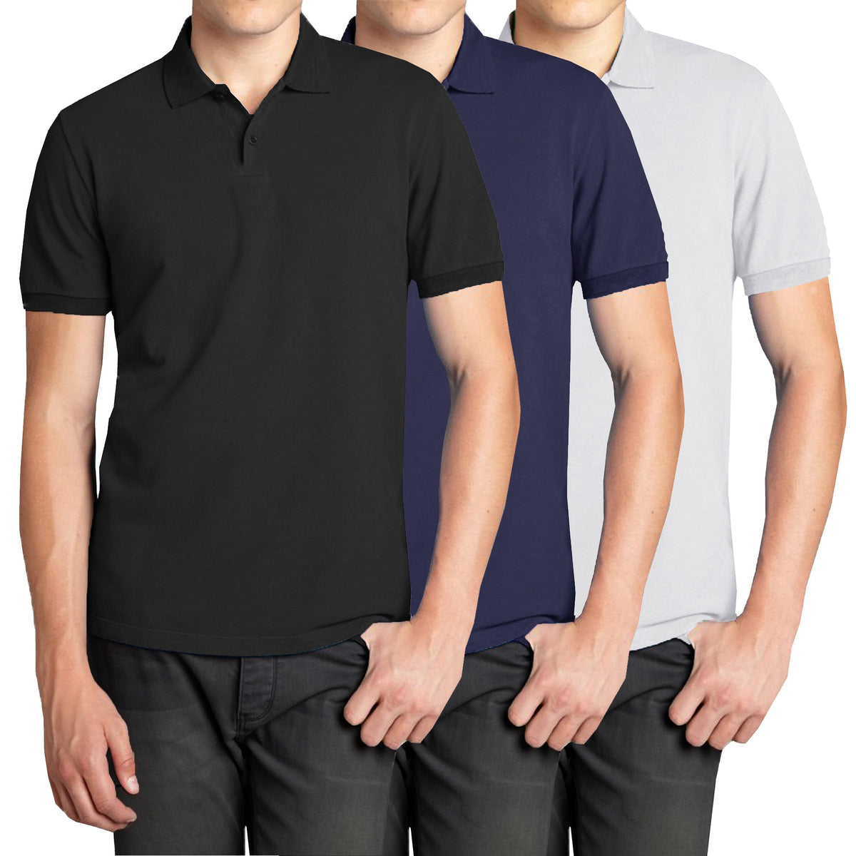 3-Pack Men's Short Sleeve Pique Polo Shirt with Ribbed Collar and Breathable Cotton-Blend Fabric (S-3XL)