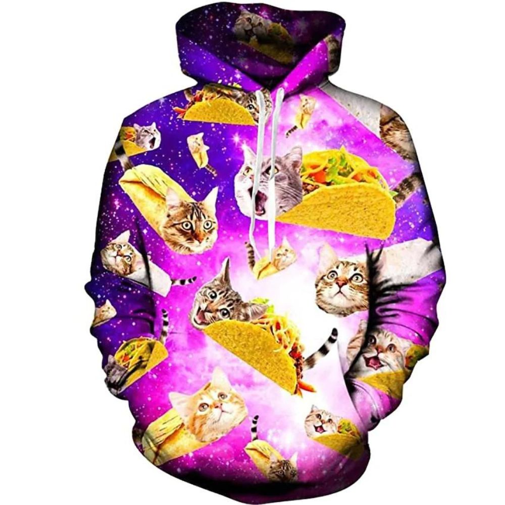 3D Graphic Printed Cotton Pink Cat Hoodies