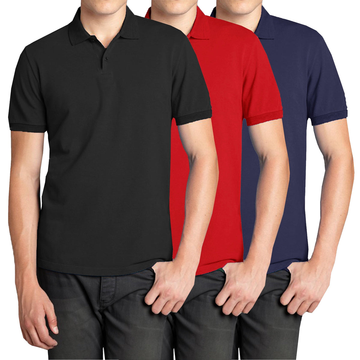 3-Pack Men's Short Sleeve Pique Polo Shirt with Ribbed Collar and Breathable Cotton-Blend Fabric (S-3XL)