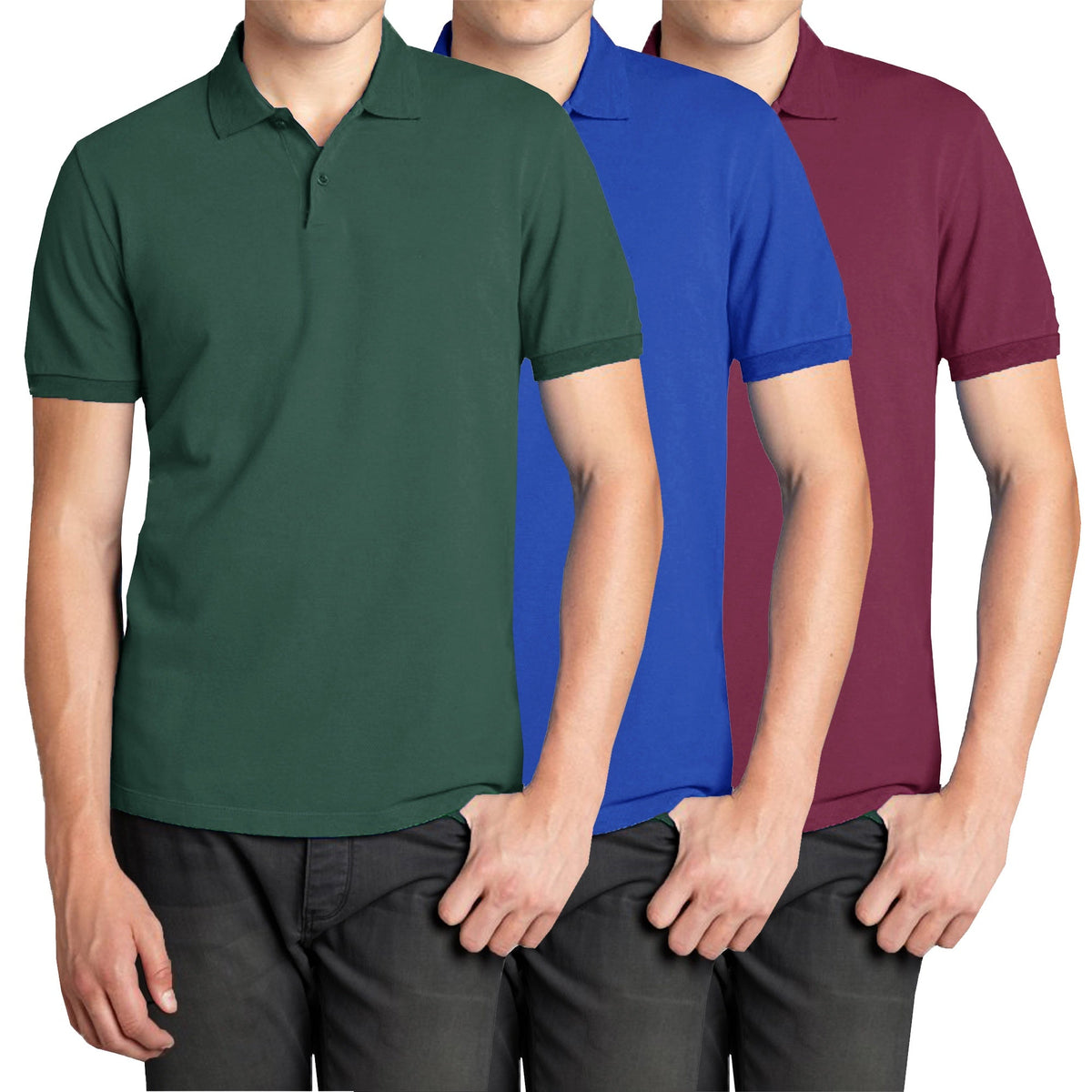 3-Pack Men's Short Sleeve Pique Polo Shirt with Ribbed Collar and Breathable Cotton-Blend Fabric (S-3XL)