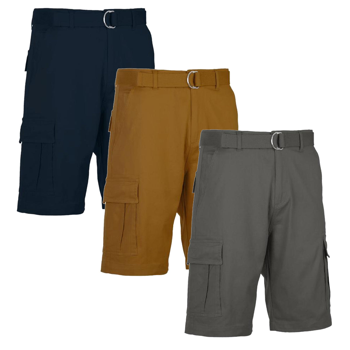 3-Pack Men's Cotton Flex Stretch Cargo Shorts With Belt (Sizes, 30-42)