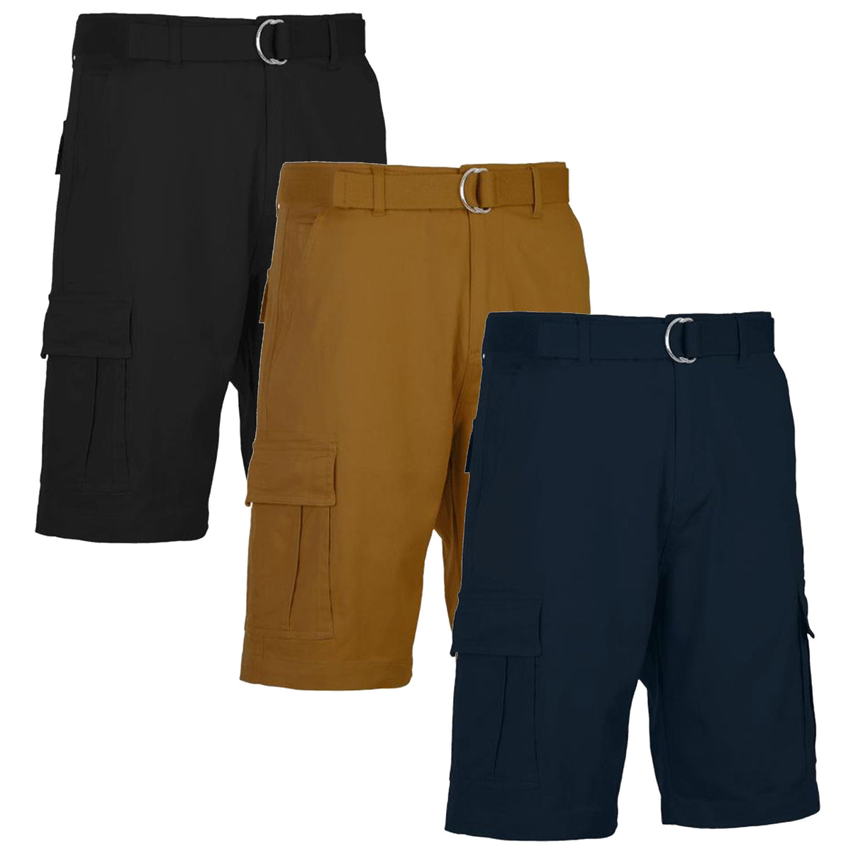 3-Pack Men's Cotton Flex Stretch Cargo Shorts With Belt (Sizes, 30-42)