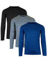 3-Pack Men's Long Sleeve Moisture-Wicking Crew Neck Tees – Quick Dry, Odor Resistant, Wrinkle-Free Active Shirts