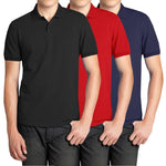 3-Pack Men's Short Sleeve Pique Polo Shirt with Ribbed Collar and Breathable Cotton-Blend Fabric (S-3XL)